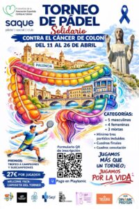 Cartel del torneo de pádel solidario contra el cáncer de colon en Palencia
