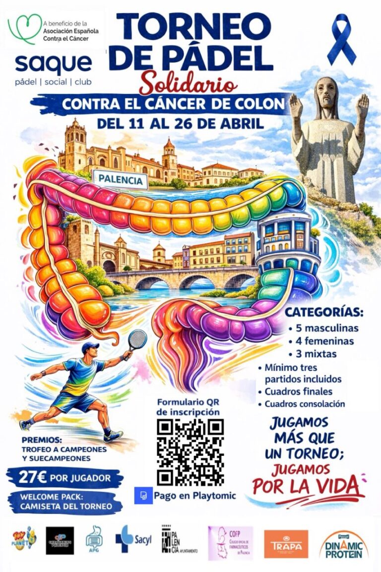 Cartel del torneo de pádel solidario contra el cáncer de colon en Palencia