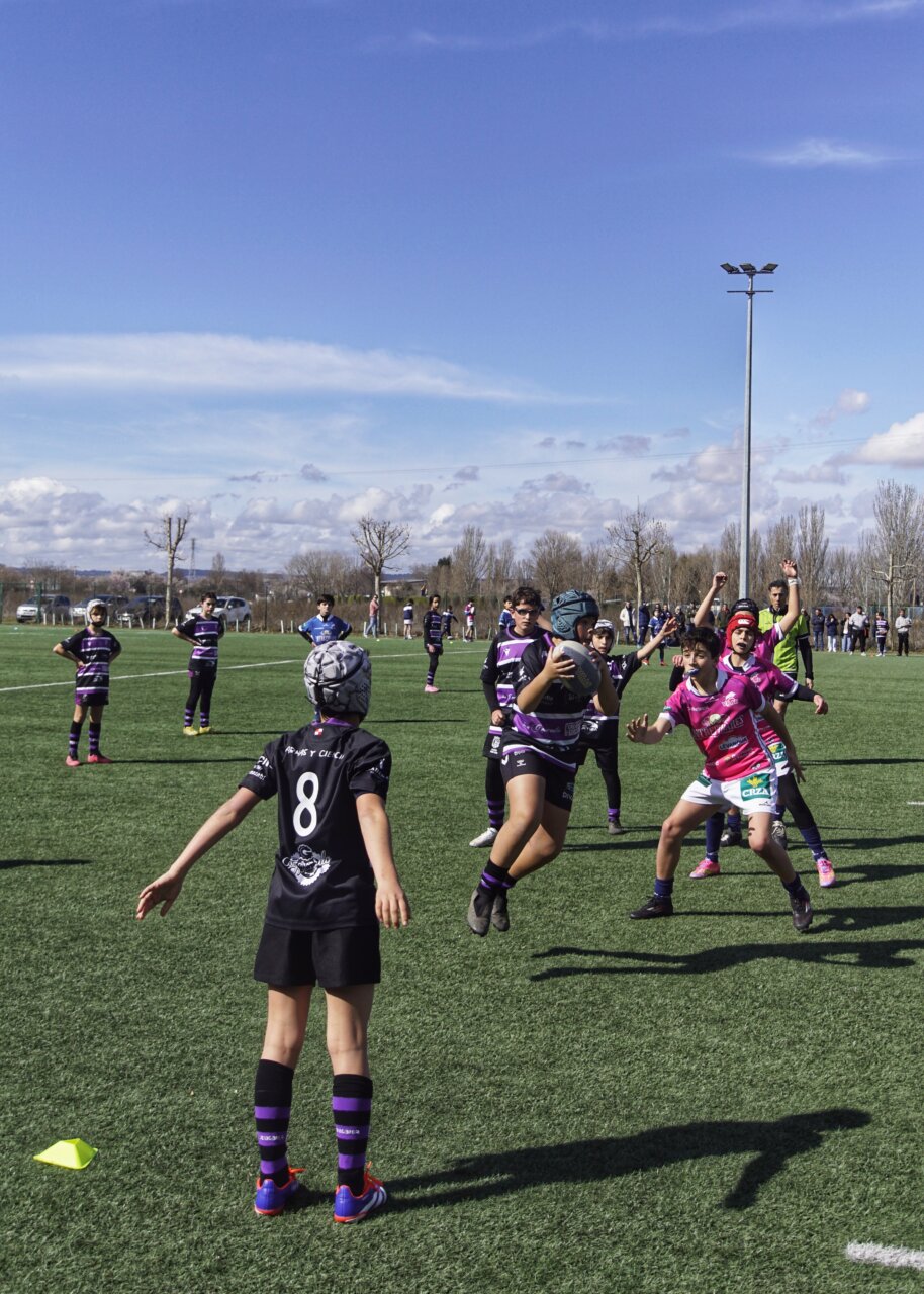 Jugadores del sub-12 en un partido de rugby contra el VRAC