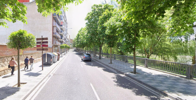 Vista de la Avenida de Castilla en Palencia con árboles y edificios