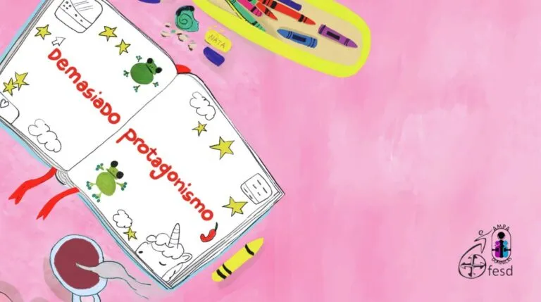 Ilustración del libro Demasiado Protagonismo con elementos artísticos y escolares