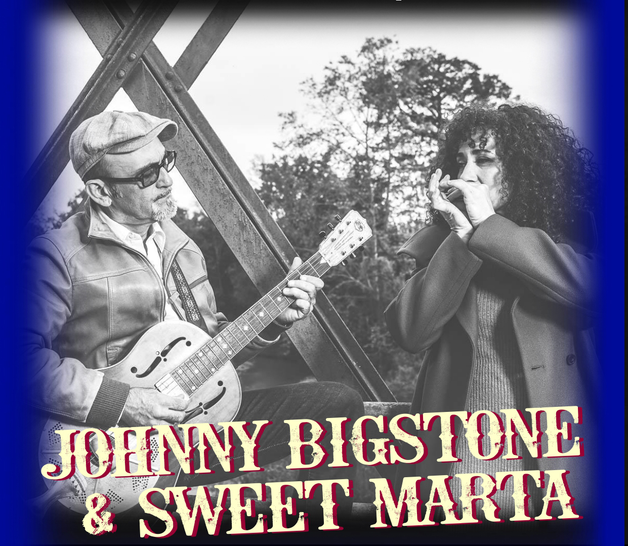 Johnny Bigstone y Sweet Marta tocando música blues en un evento