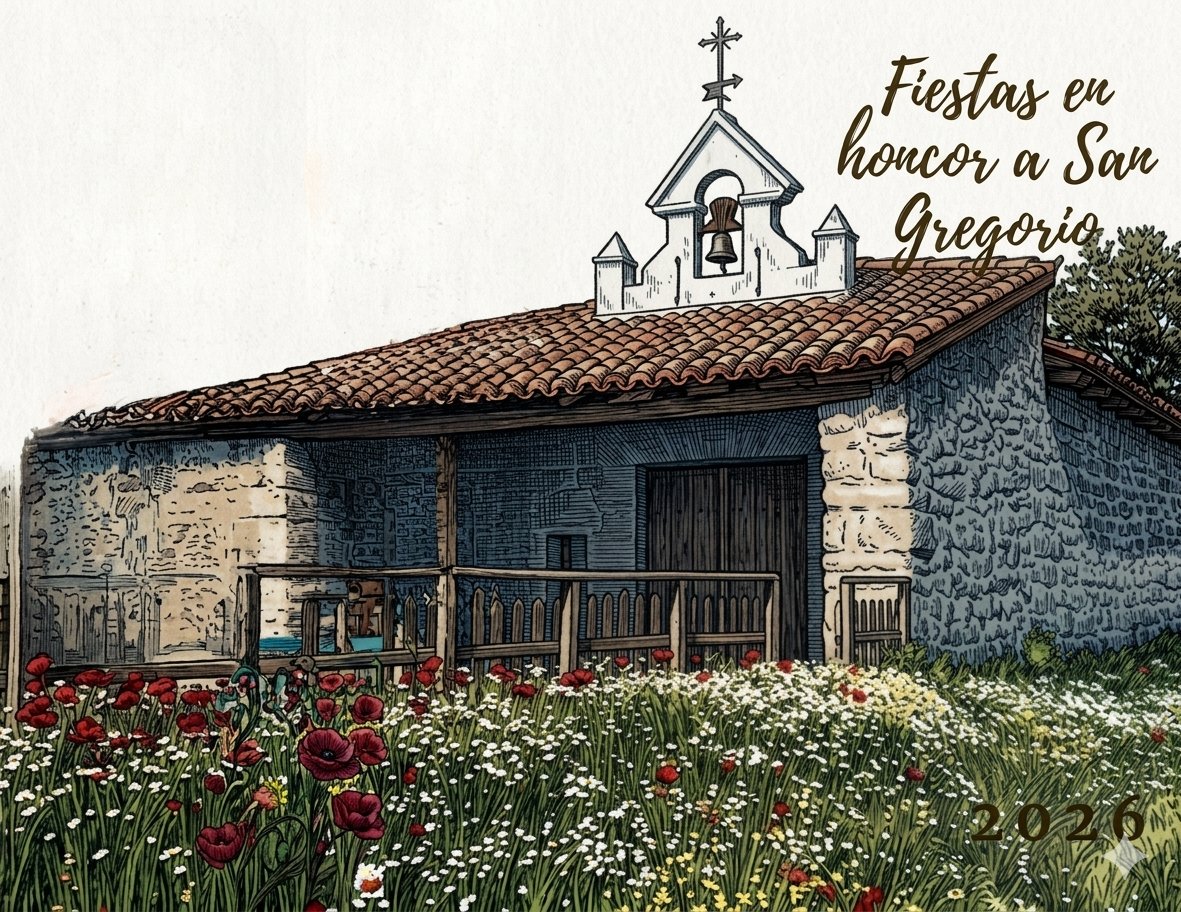 Ermita de San Gregorio en Baltanás rodeada de flores