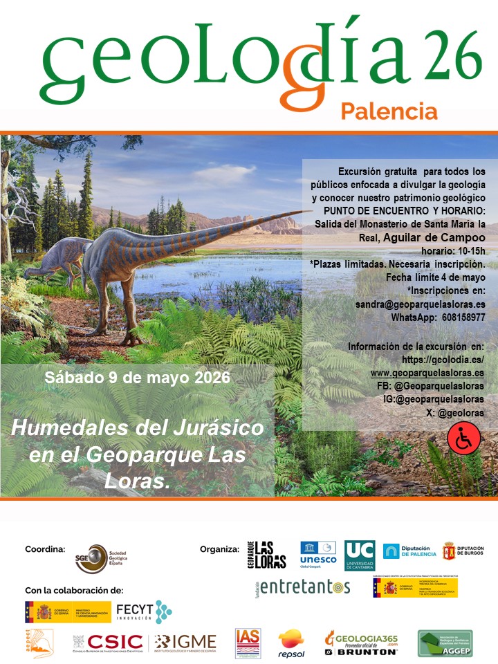 Cartel del Geolodía 26 en Palencia sobre humedales del Jurásico
