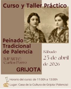 Cartel del taller de peinado tradicional en Grijota, Palencia.