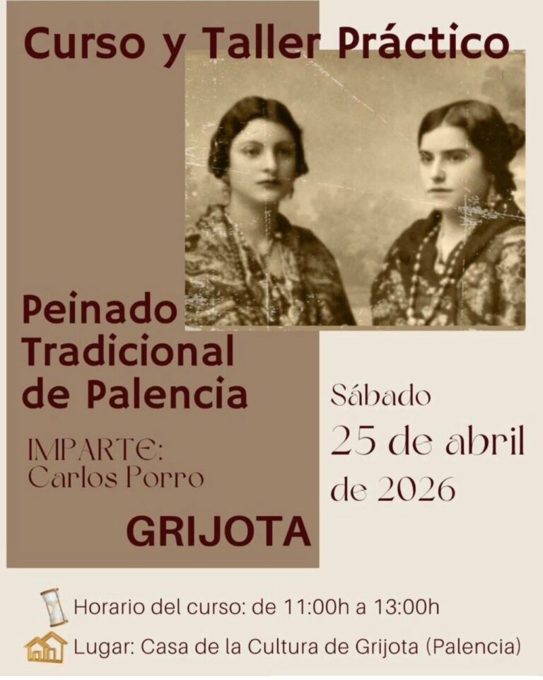 Cartel del taller de peinado tradicional en Grijota, Palencia.