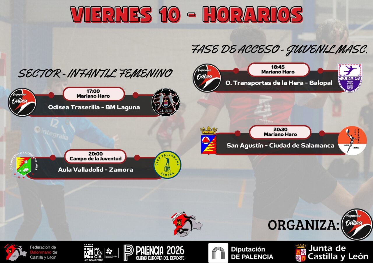 Horarios de partidos de balonmano para el viernes en Palencia.