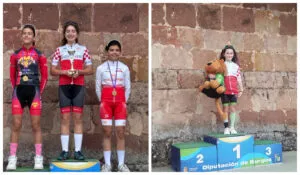 Lucía López y Adriana Barbero en el podio del campeonato de ciclismo
