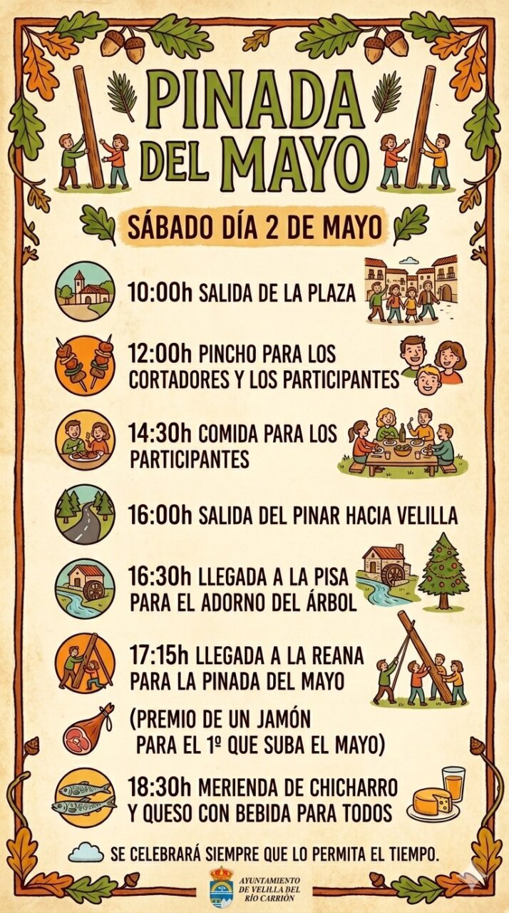 Celebración de La Pinada del Mayo en Velilla del Río Carrión