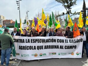 Agricultores protestando con pancarta y banderas en Castilla y León