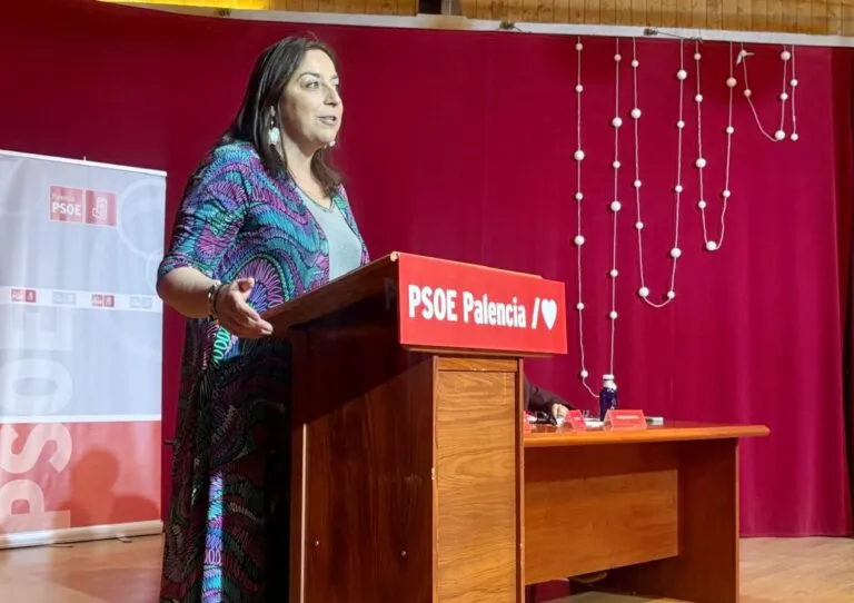 Miriam Andrés hablando en el Comité Provincial del PSOE en Palencia