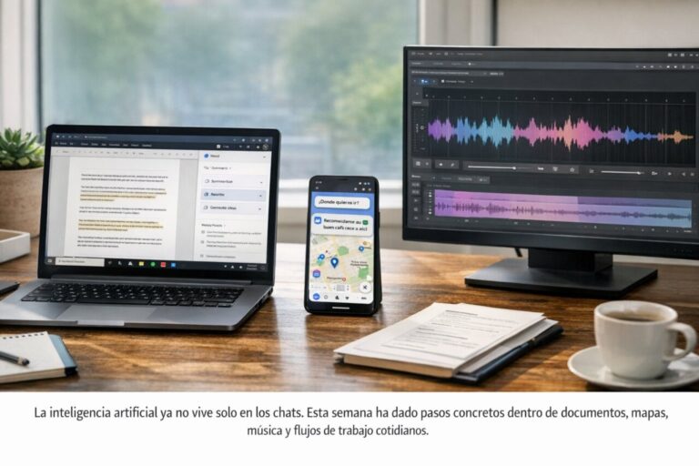 La inteligencia artificial ya no vive solo en los chats. Esta semana ha dado pasos concretos dentro de documentos, mapas, música y flujos de trabajo cotidianos.mostrando herramientas de trabajo