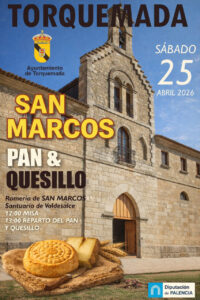 Cartel de la celebración de San Marcos en Torquemada con pan y quesillo