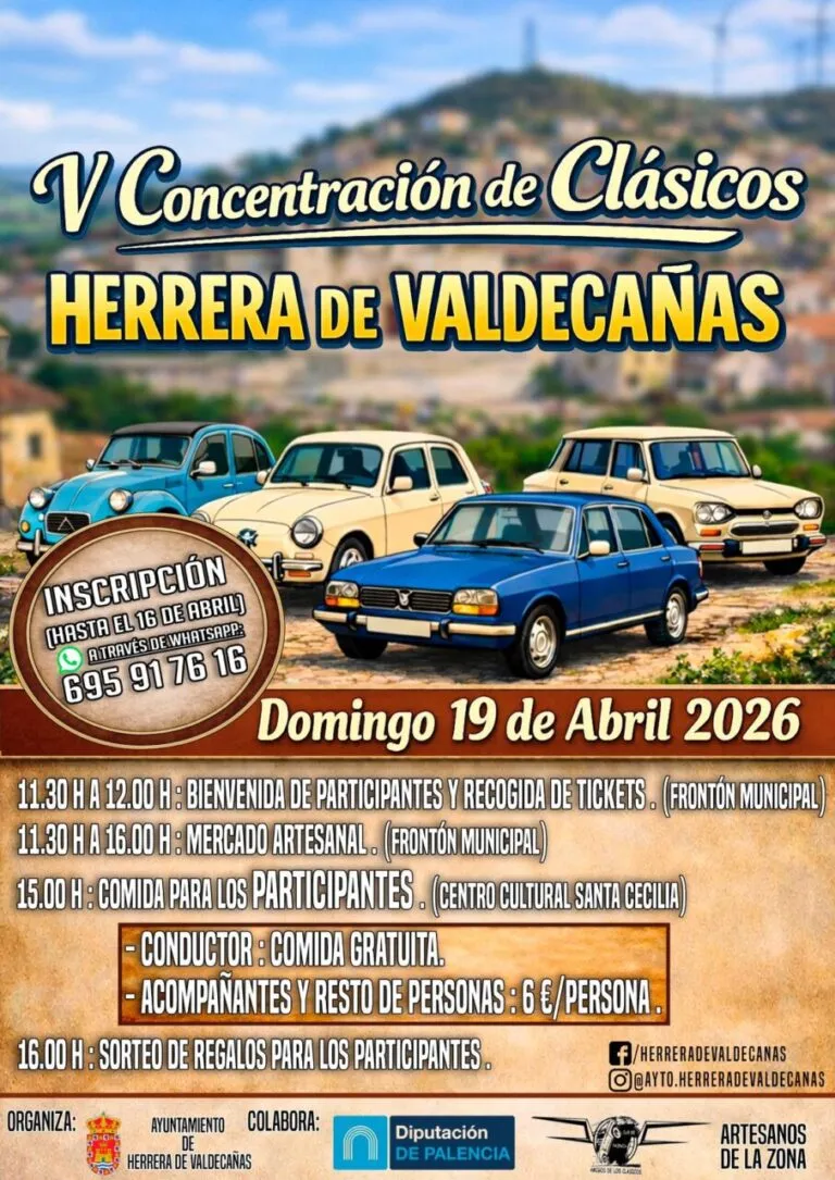 Coches clásicos en la V Concentración de Clásicos en Herrera de Valdecañas