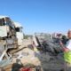 Accidente de camiones en Monzón de Campos con daños visibles.