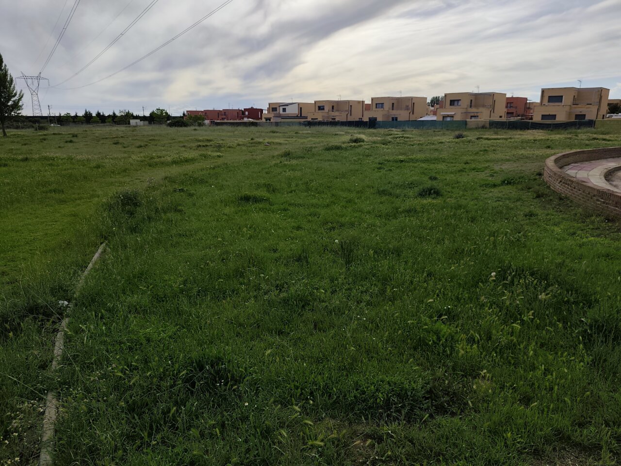 Vista del terreno destinado a un bosque en Grijota con urbanizaciones al fondo