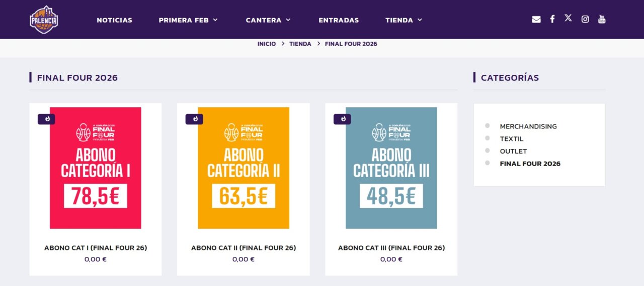 Imagen de los abonos para la Final Four 2026 en Palencia