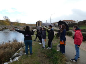 Grupo de estudiantes observando un río durante una actividad educativa