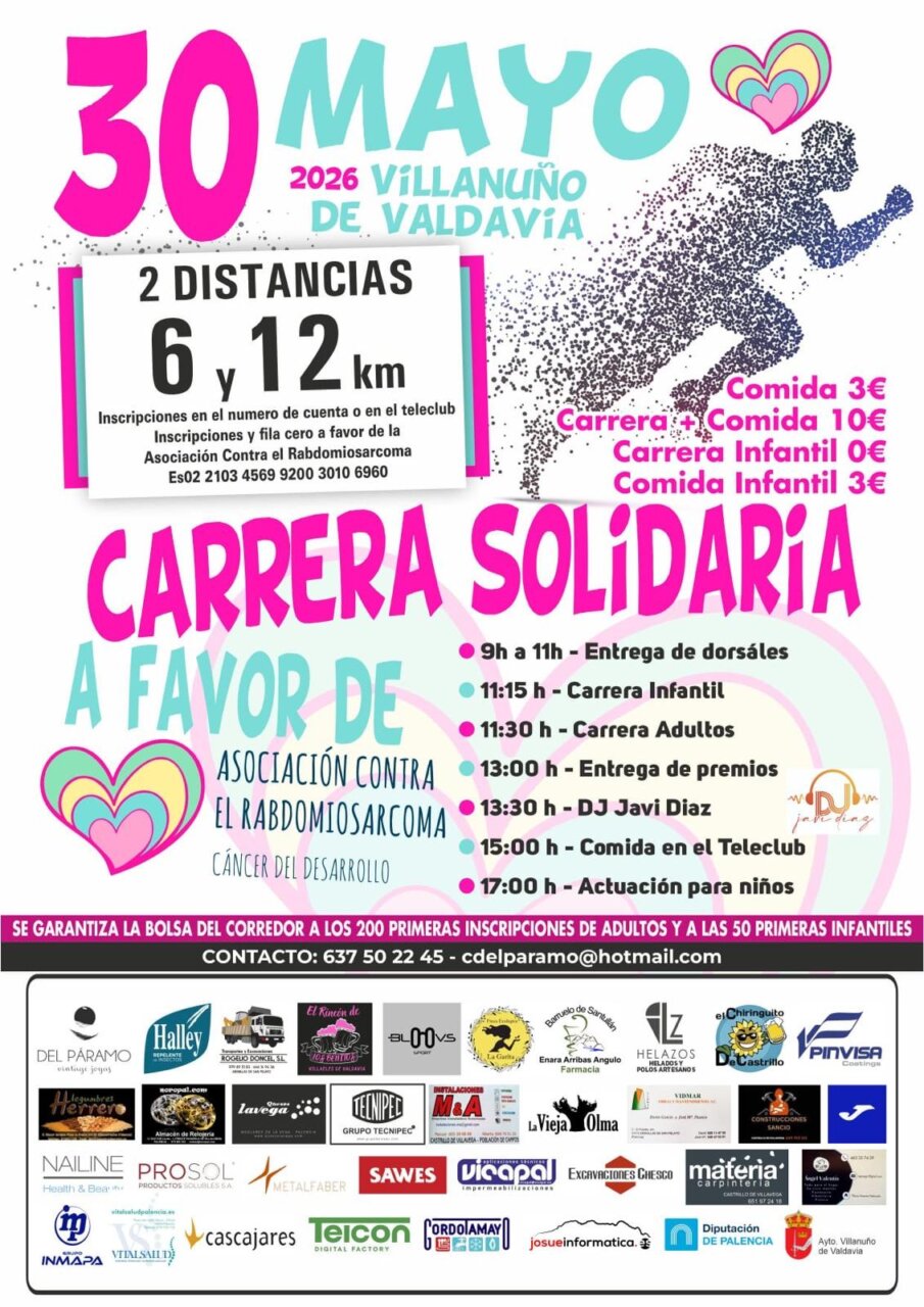 Cartel de la carrera solidaria en Villanuño de Valdavia con detalles del evento