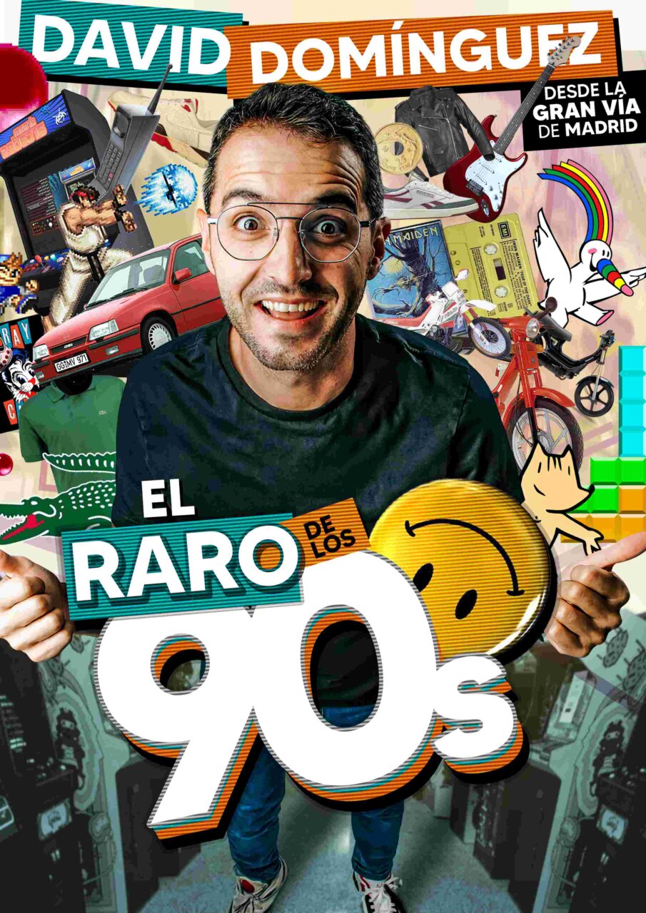 David Domínguez sonriente con elementos de los años 90 en el fondo