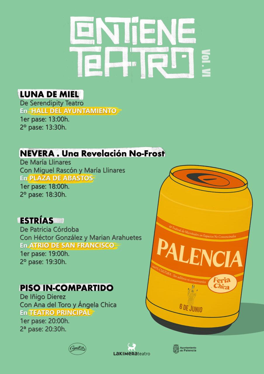 Cartel del festival Contiene Teatro en Palencia con detalles de obras y horarios.