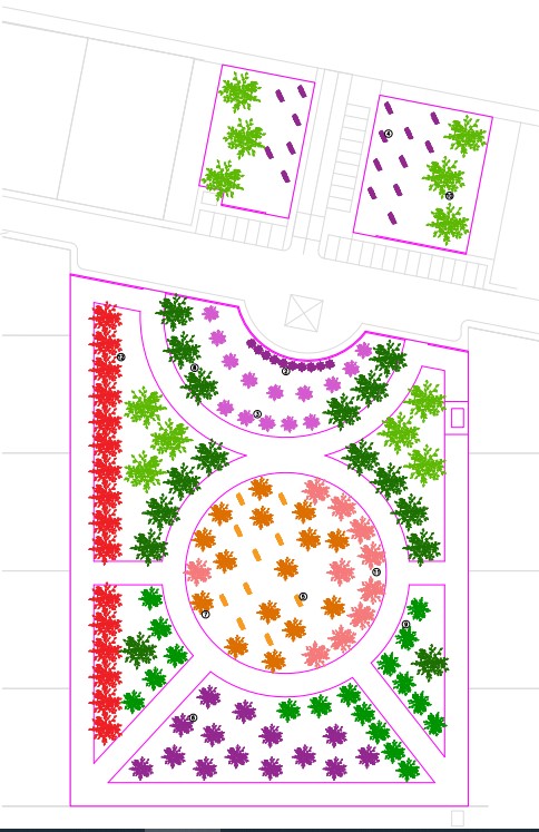 Plano del nuevo bosque en Grijota con árboles y espacios verdes