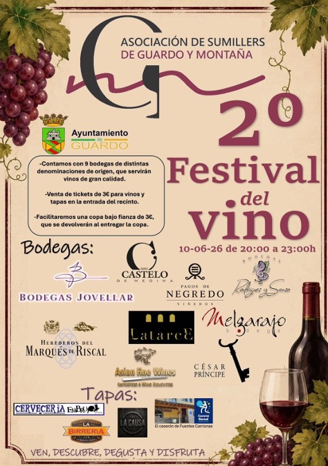 Cartel del 2º Festival del Vino en Guardo con detalles del evento