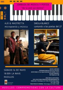 Cartel del evento de música y poesía en Husillos con Ajo y Mastretta y Sheila Blanco