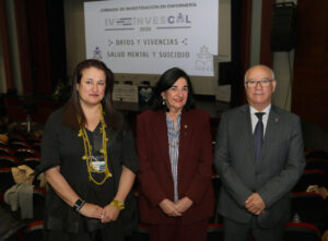 Brágimo / ICAL . (IaD) La presidenta del Colegio Oficial de Enfermería de Palencia, Patricia Pérez ; la vicepresidenta del Consejo General de Colegios Oficiales de Enfermería de España, Raquel Rodríguez; y el presidente del Consejo de Enfermería de Castilla y León, Enrique Ruiz, en el acto inaugural de las IV Jornadas de Invescol 'Datos Y Vivencias: Salud Mental Y Suicidio'