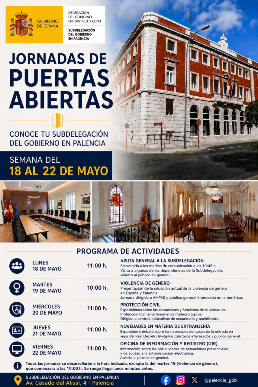 Cartel informativo sobre las jornadas de puertas abiertas en Palencia