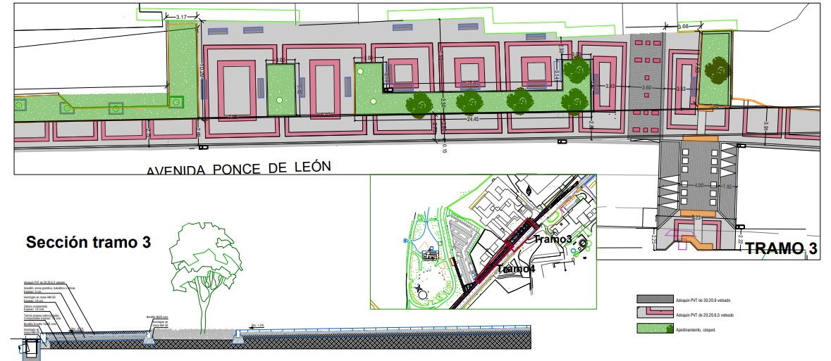 Plano de mejora de acera en la Avenida Ponce de León en Palencia