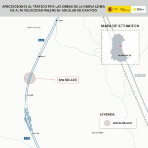 Mapa de situación de las obras en la A-67 entre Palencia y Aguilar de Campoo