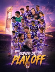 Jugadores del Palencia CF celebrando su clasificación para el play-off de ascenso
