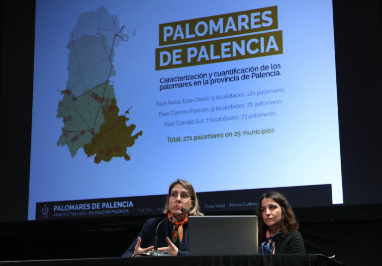 Presentación sobre palomares en la provincia de Palencia durante el seminario.