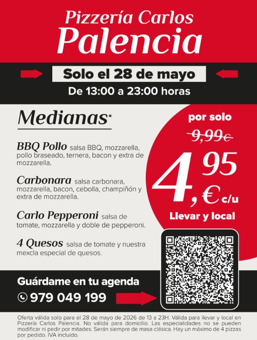 Promoción de pizzas en Pizzería Carlos en Palencia