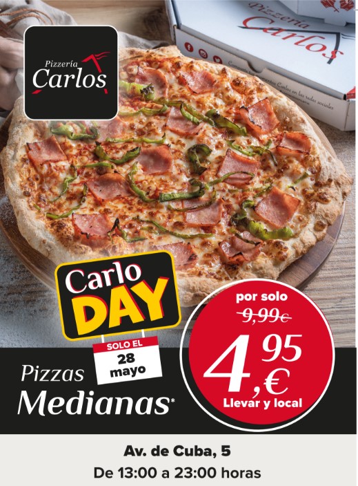 Pizza mediana de Pizzería Carlos con ingredientes frescos y promoción especial.