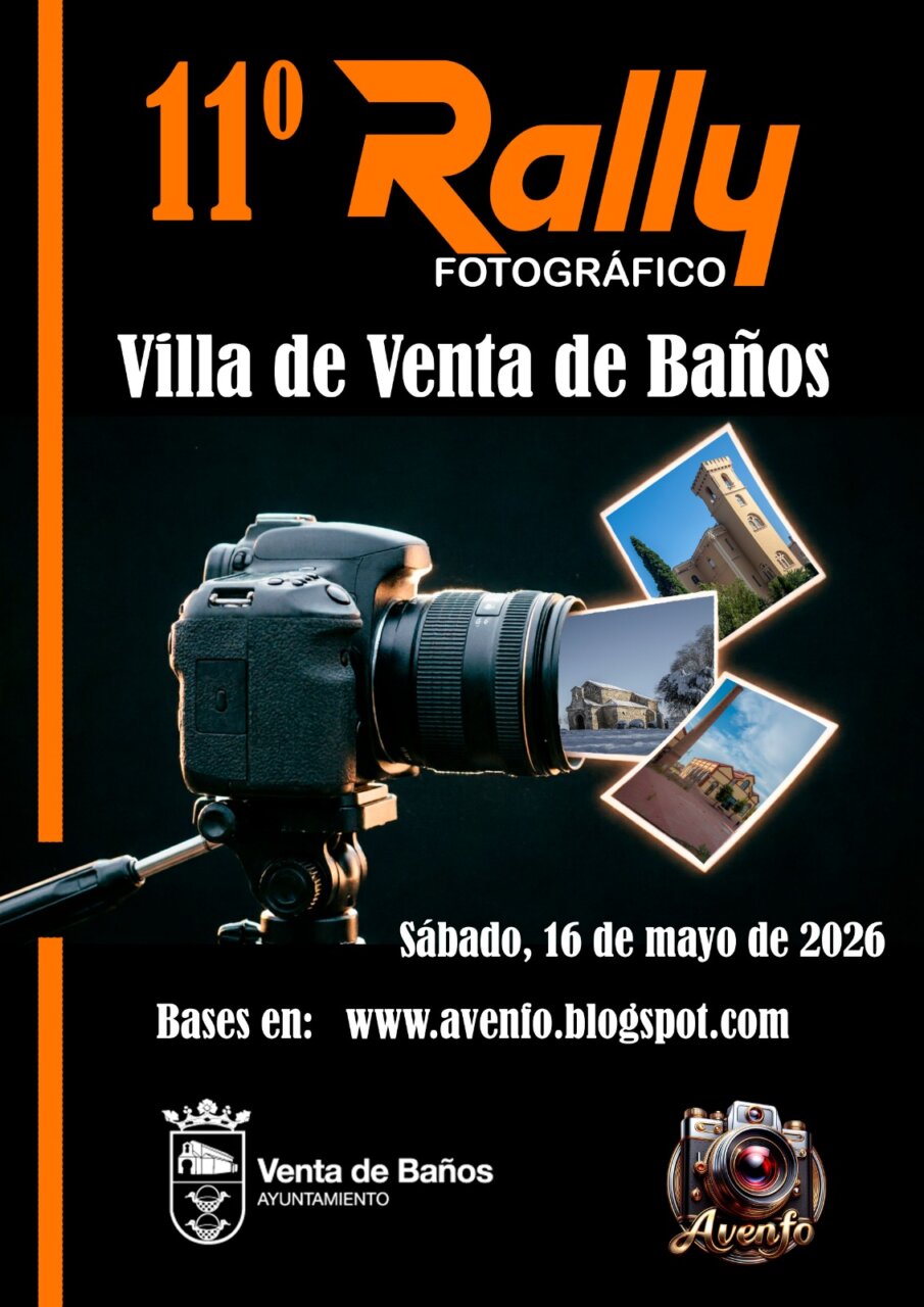 Cartel del 11º Rally Fotográfico en Venta de Baños con cámara y fotos