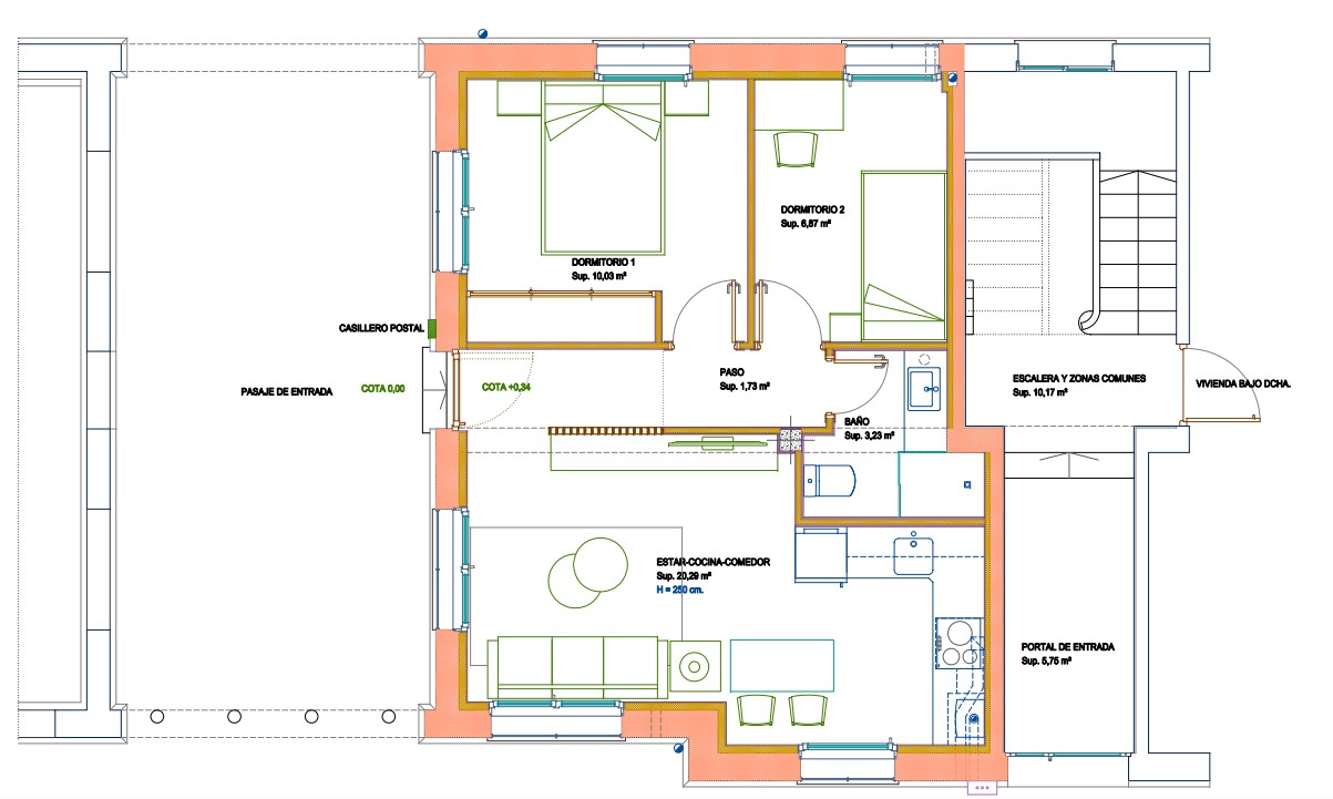 Plano de una vivienda reformada en San Juanillo con distribución de espacios