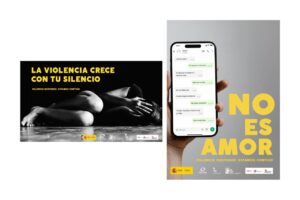 Carteles de campaña contra la violencia de género en autobuses urbanos de Palencia.