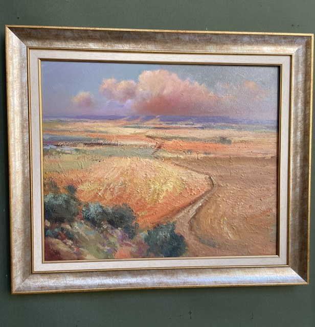 Pintura de paisaje castellano de José María Paniagua en exposición
