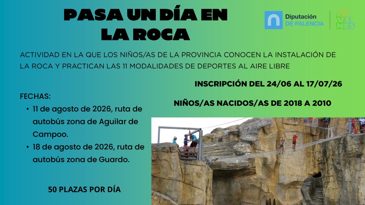 Cartel de actividad para niños en la roca con detalles de inscripción
