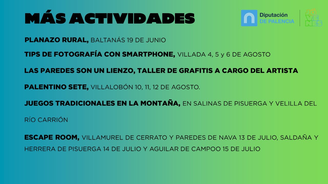 Actividades de ocio juvenil en la Diputación de Palencia para verano 2026