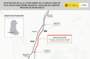 Mapa de afectación en la A-67 por obras de alta velocidad en Palencia