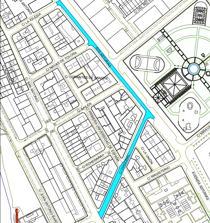 Mapa del asfaltado en el barrio de San Antonio en Palencia