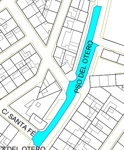 Mapa del Paseo del Otero en Palencia con calles adyacentes