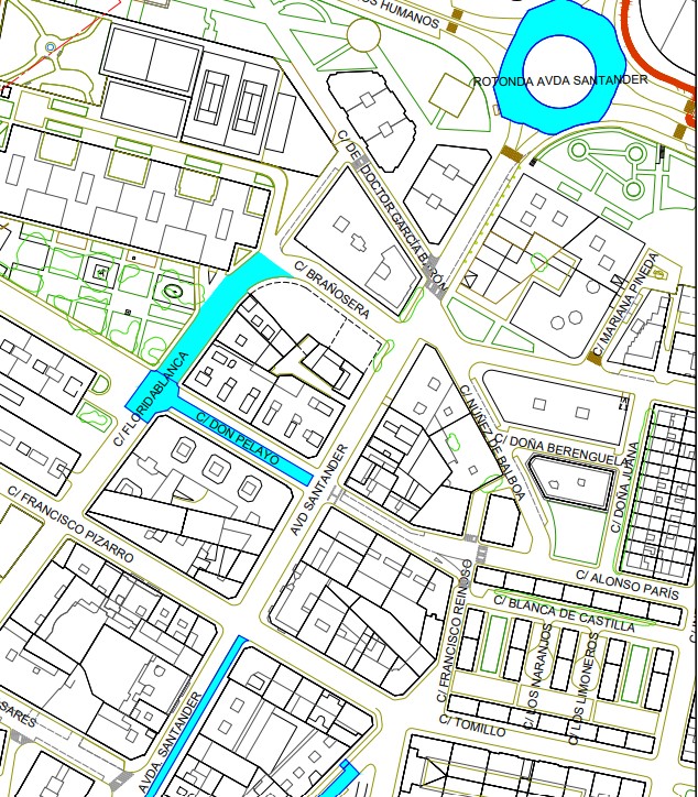 Mapa de las calles a asfaltar en Ave María, Palencia.
