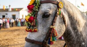 Caballo decorado con flores en la feria de Astudillo