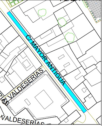 Mapa de la calle Mayor Antigua en Palencia con asfaltado marcado