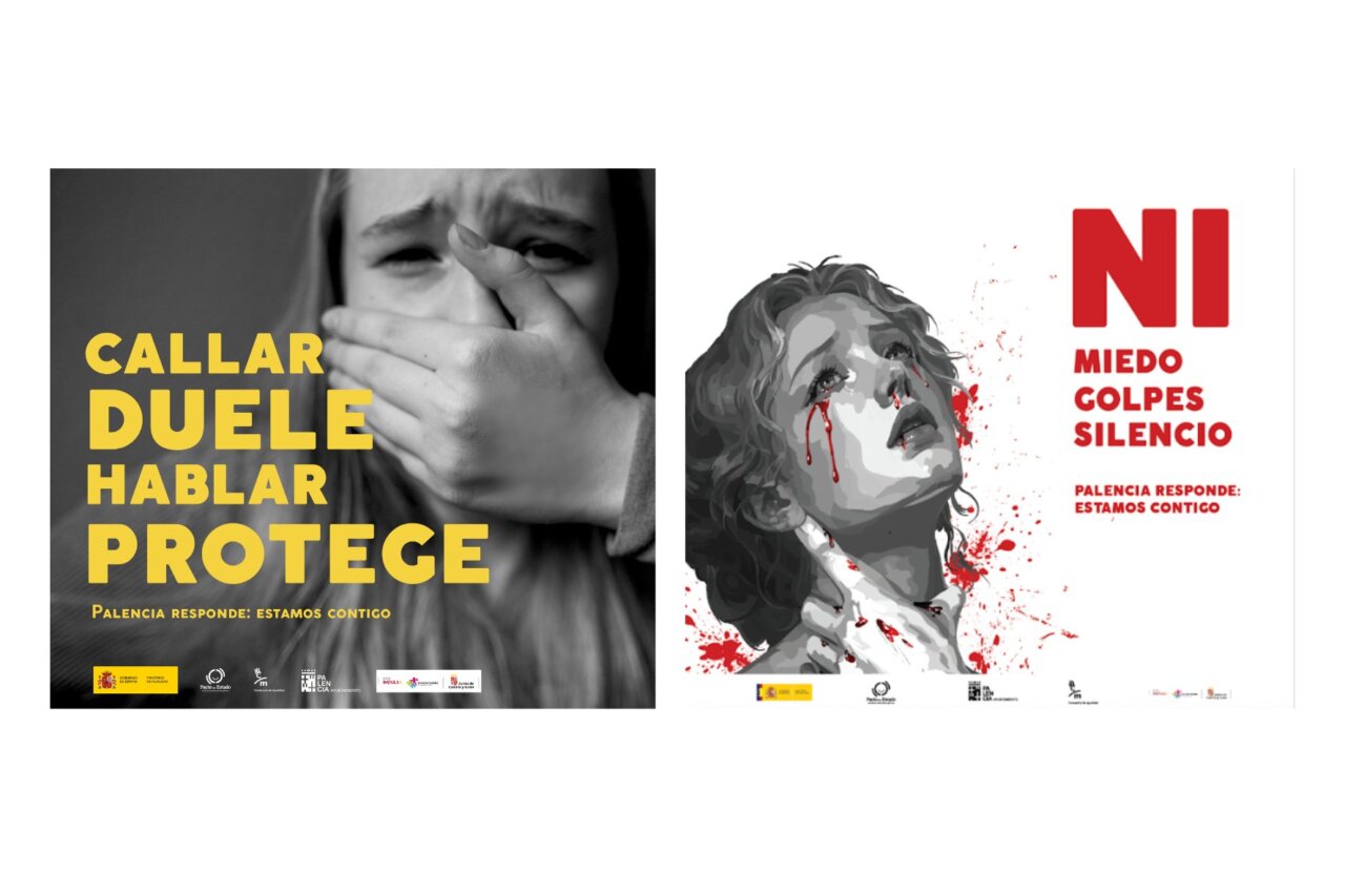 Carteles de campaña contra la violencia de género en autobuses urbanos de Palencia
