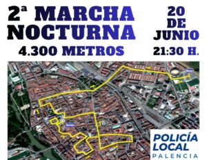 Mapa de la ruta de la Carrera Nocturna en Palencia con calles afectadas